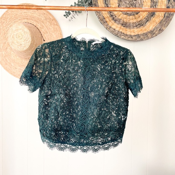 Zara Tops - Forest Green Lace Top